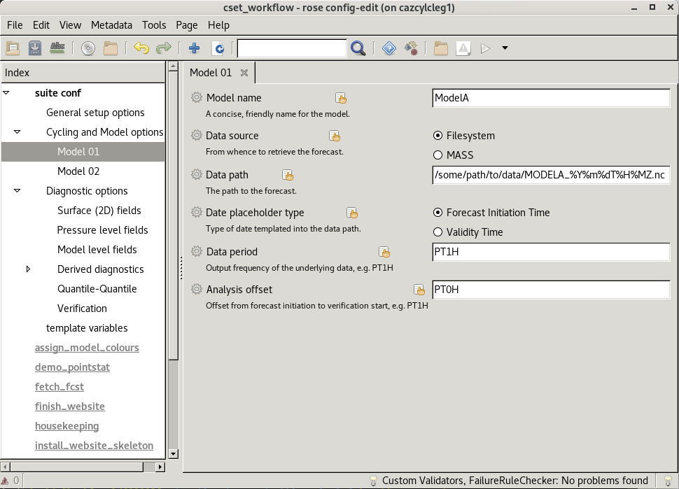 Screenshot of the CSET GUI for Model 01 options.