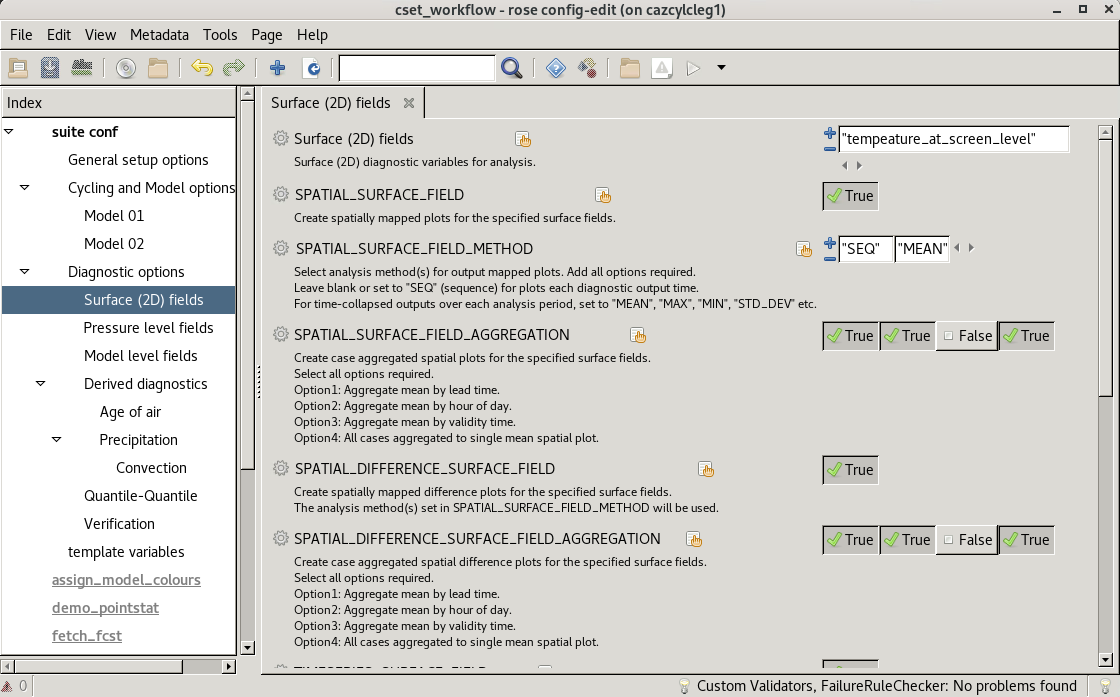 Screenshot of the CSET GUI for Surface 2D fields options - top.