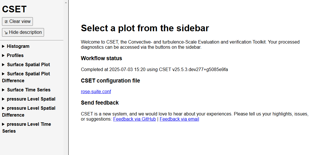 Screenshot of the CSET web interface showing the landing page with workflow status information.