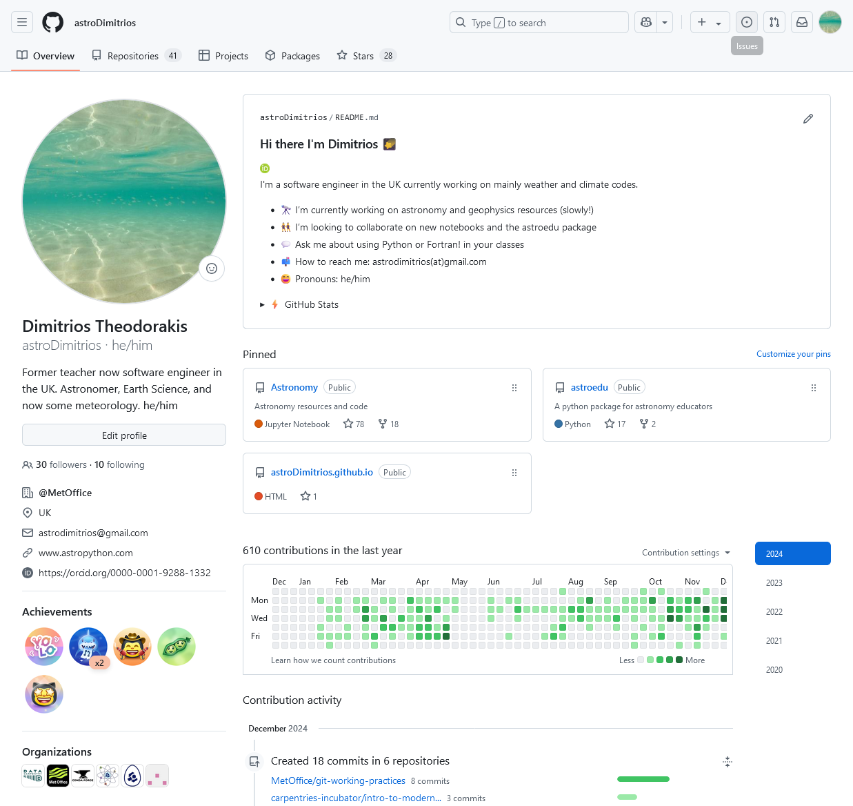 A screenshot of a users GitHub profile.