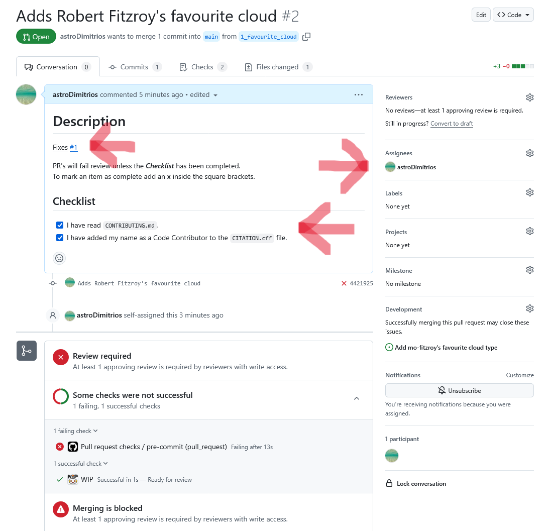 A screenshot of a users pull request from their fork back to the upstream git-training-demo repository.