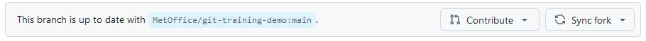 A screenshot of a users repository showing just the banner announcing the repository is a fork and that is up to date with the upstream repository.